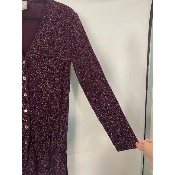 VTG Rabbit Designs Burgundy Sparkle Button Front Cardigan Tunic Petite Size 8 - Picture 9 of 11
